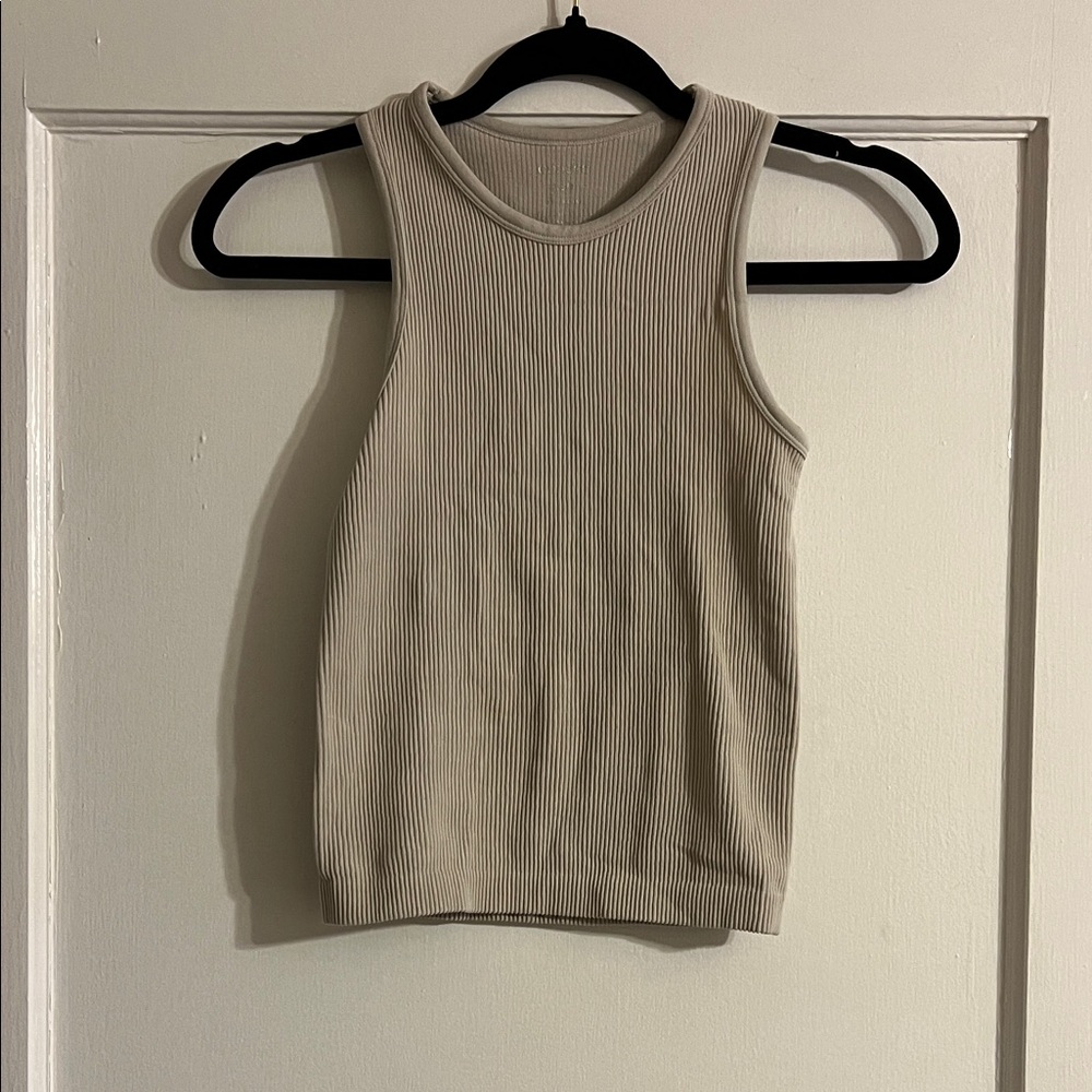 Elegant Beige Ribbed Tank Top